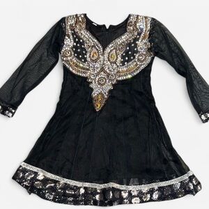 Baby Girl Black Embellished Party Dress Sheer Sleeve Special Occasion Size 12-18